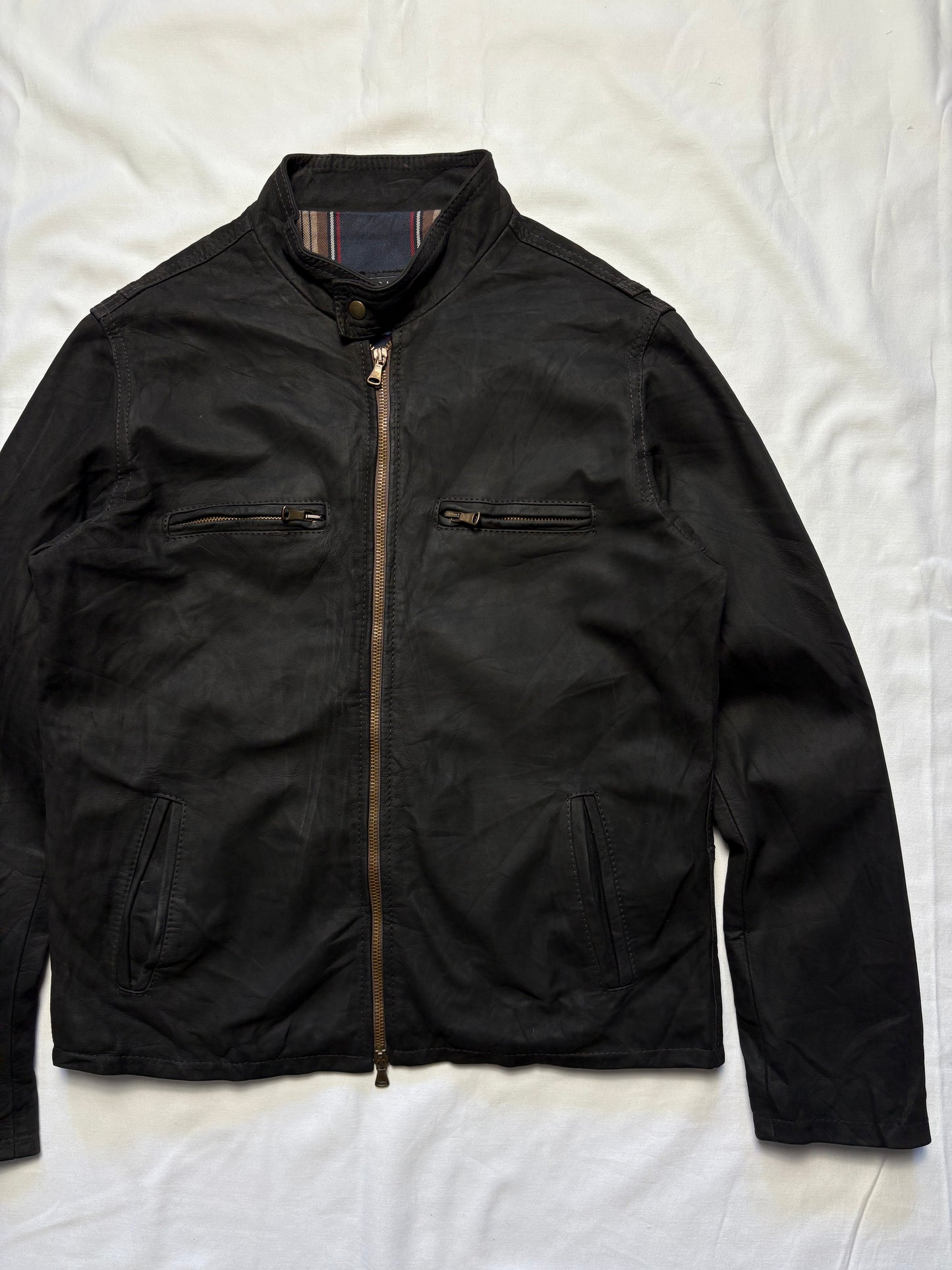 Vintage Vera Pelle 90s Double Zip Black Leather Jacket (S)