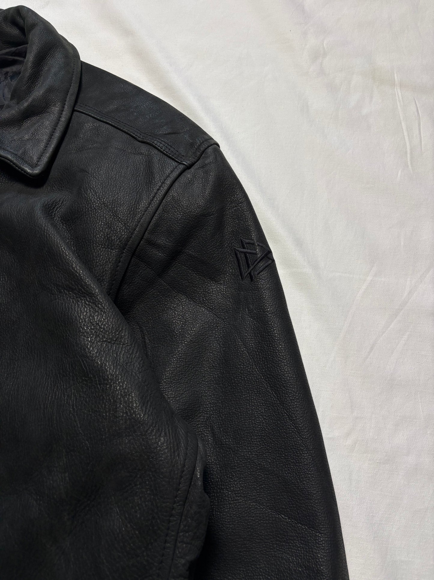 Adidas 90s West Germany Valknut Black Leather Jacket (L)