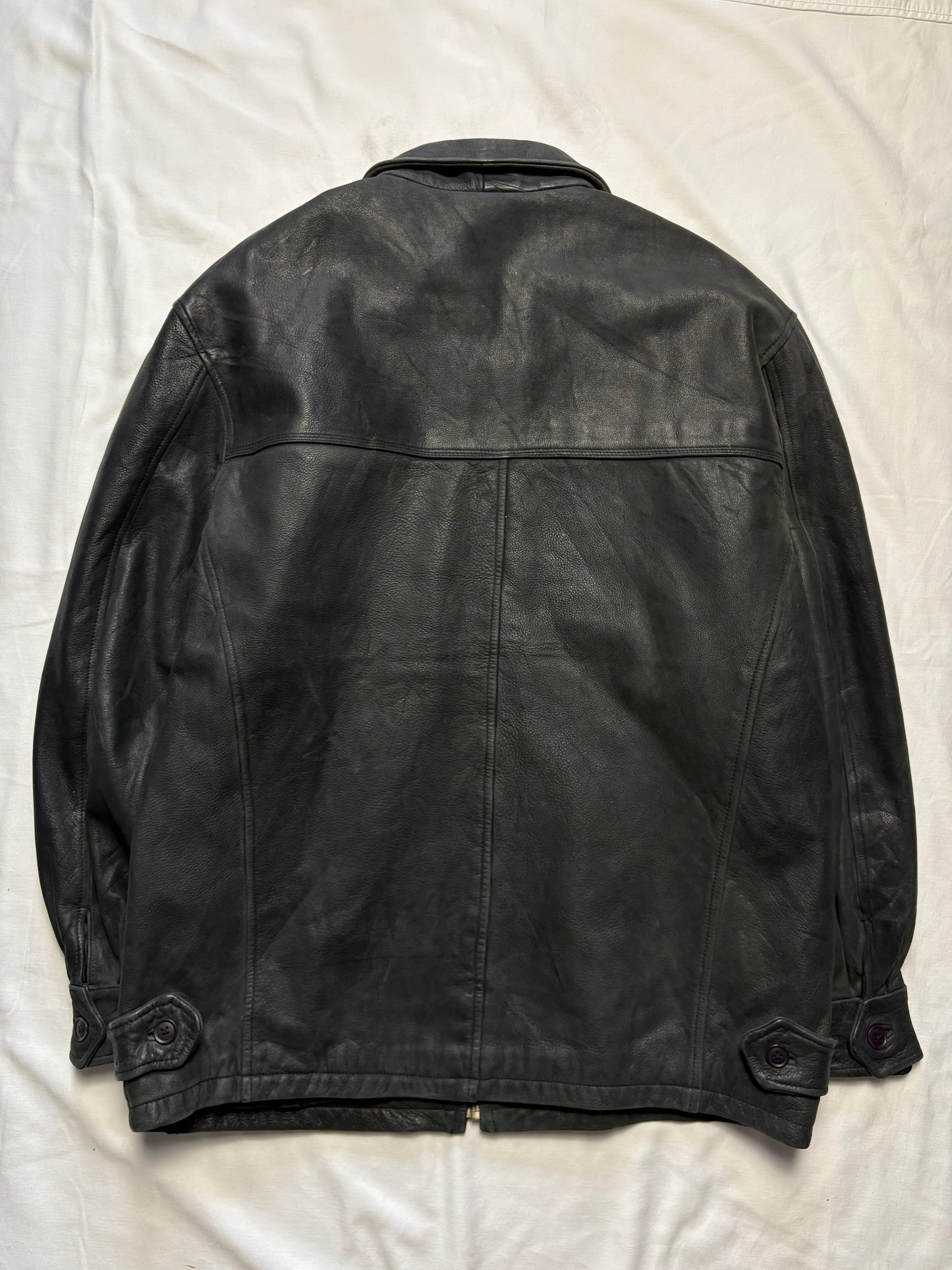 Adidas 90s West Germany Valknut Black Leather Jacket (L)