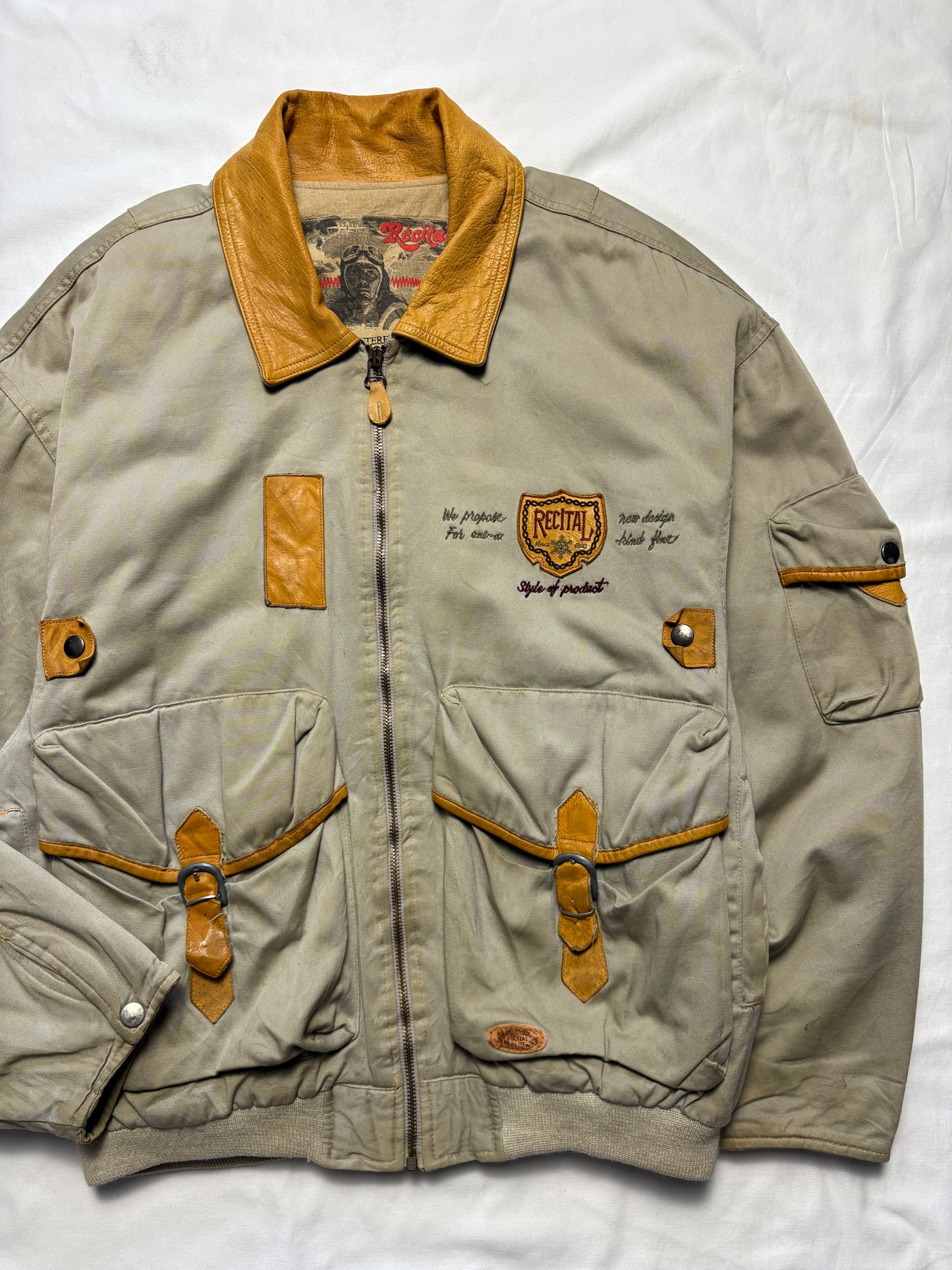 True Vintage 80s Canvas + Leather Beige Jacket (M)