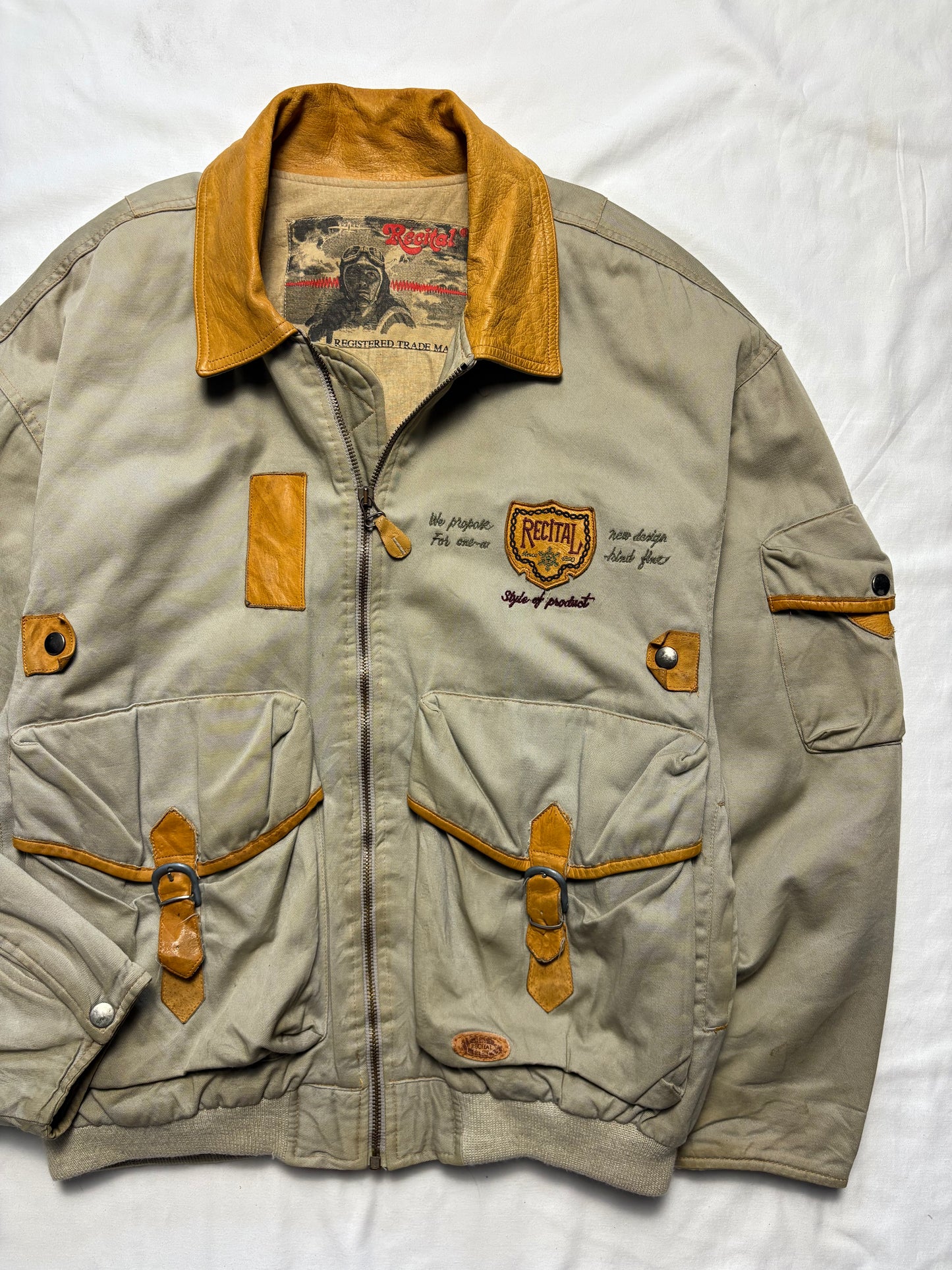 True Vintage 80s Canvas + Leather Beige Jacket (M)