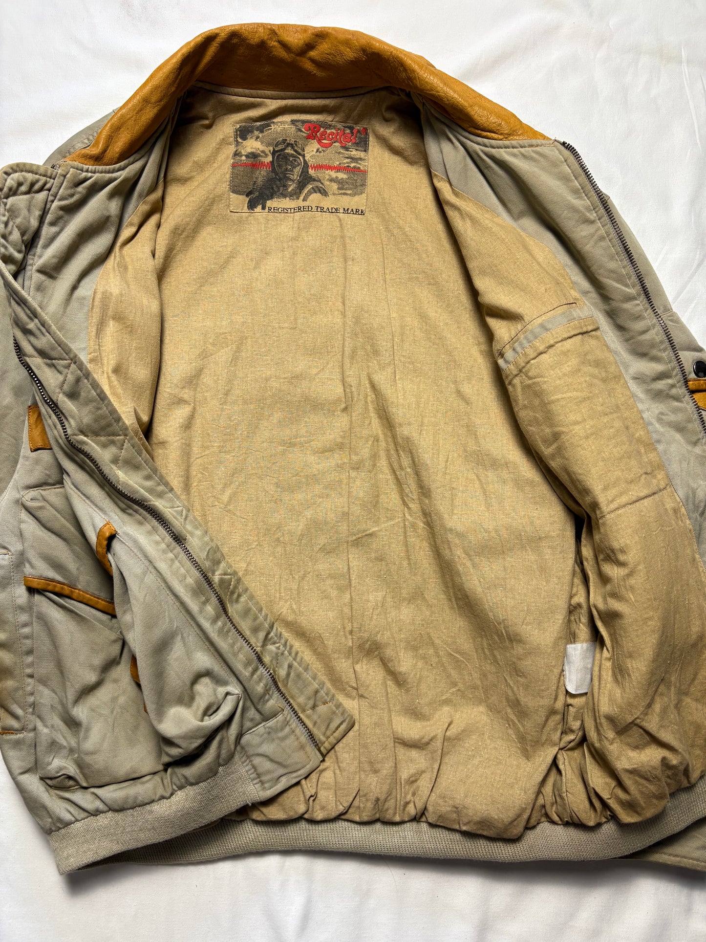 True Vintage 80s Canvas + Leather Beige Jacket (M)