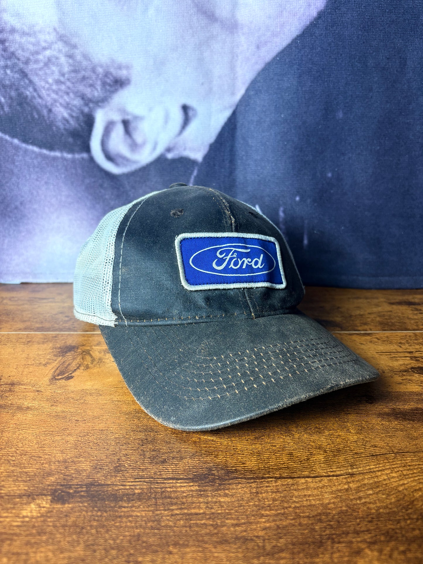 Vintage Ford 90s Leather Brown + White Trucker Hat