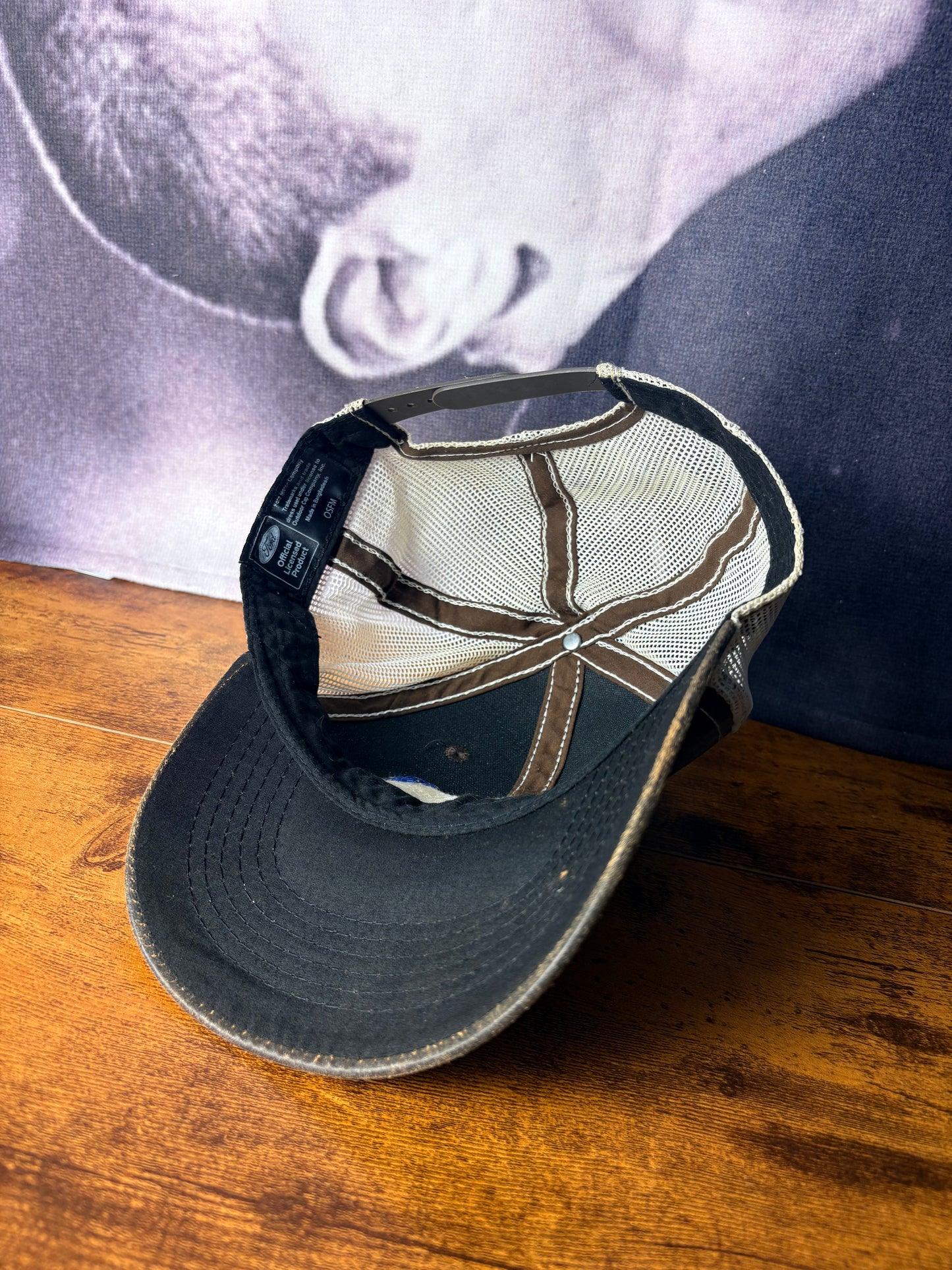 Vintage Ford 90s Leather Brown + White Trucker Hat