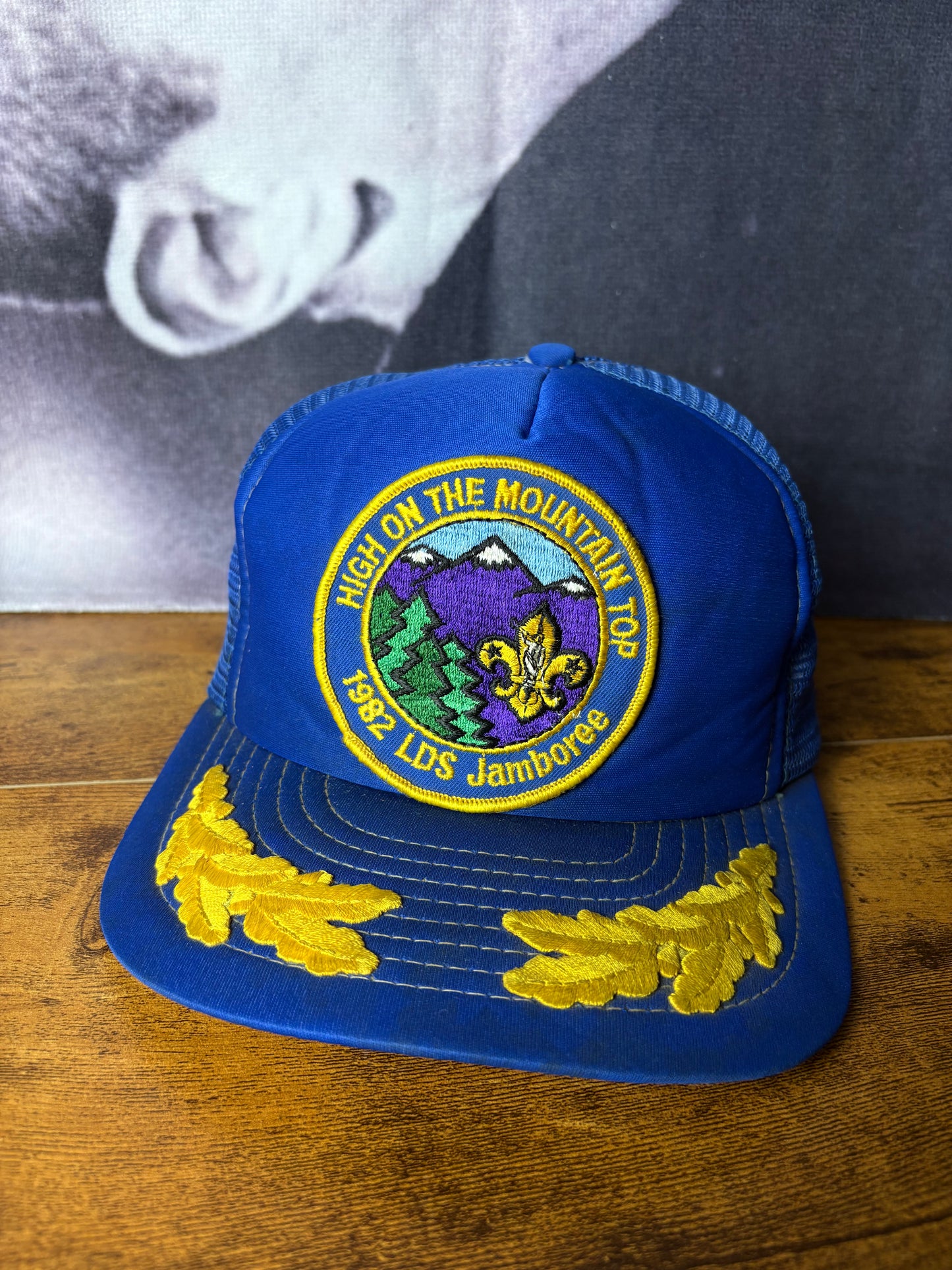 Vintage High On The Mountain Blue Trucker Hat
