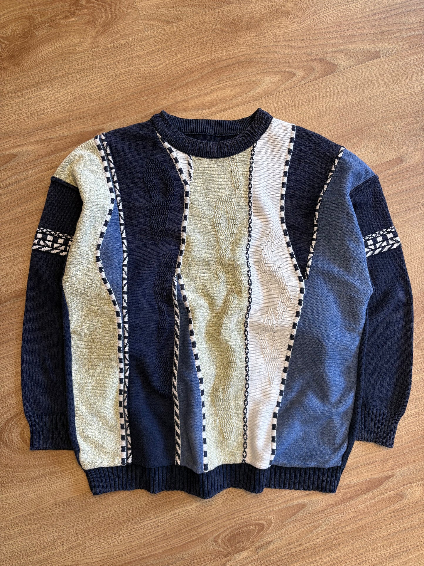 Vintage Coogi Style 90s Ribbed Blue Jumper (M)