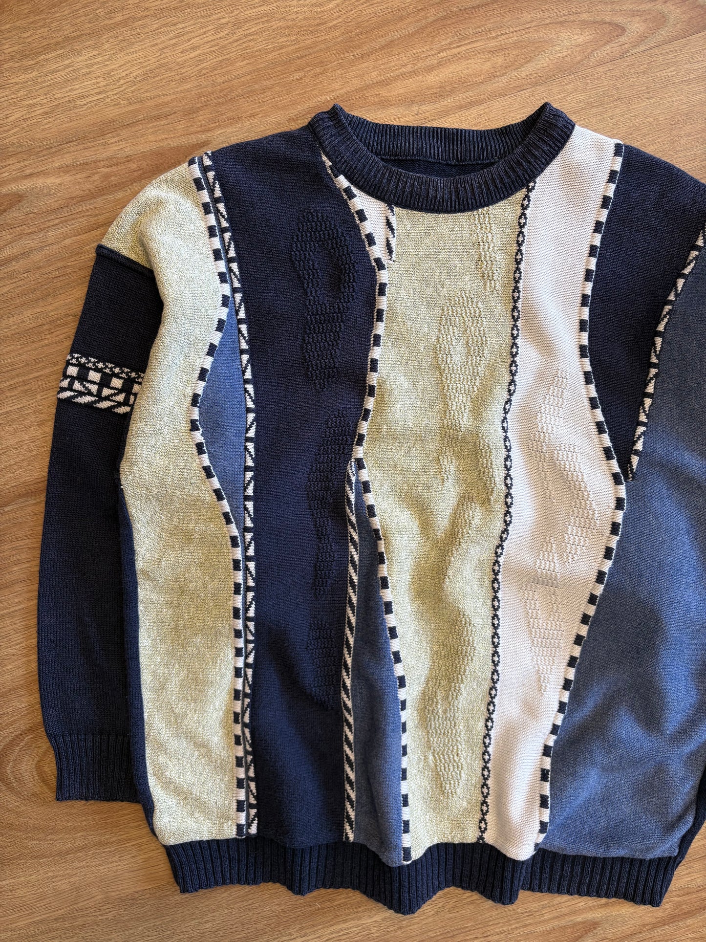 Vintage Coogi Style 90s Ribbed Blue Jumper (M)