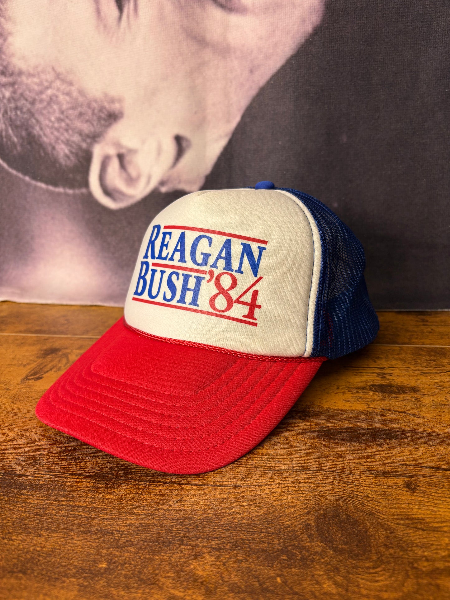 Vintage Reagan v Bush 1984 Trucker Hat