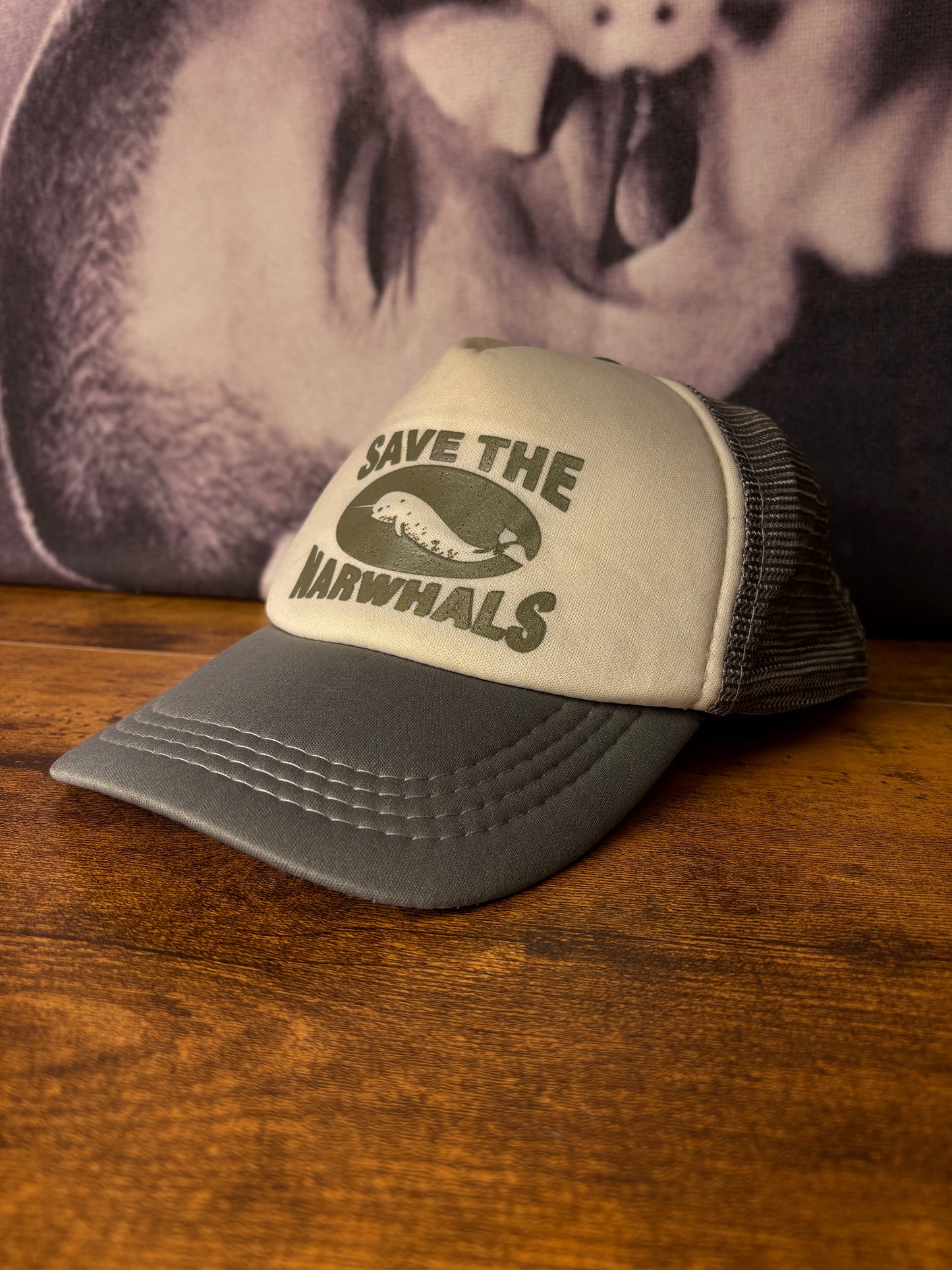 Vintage Save The Narwhals Grey + White Trucker Hat