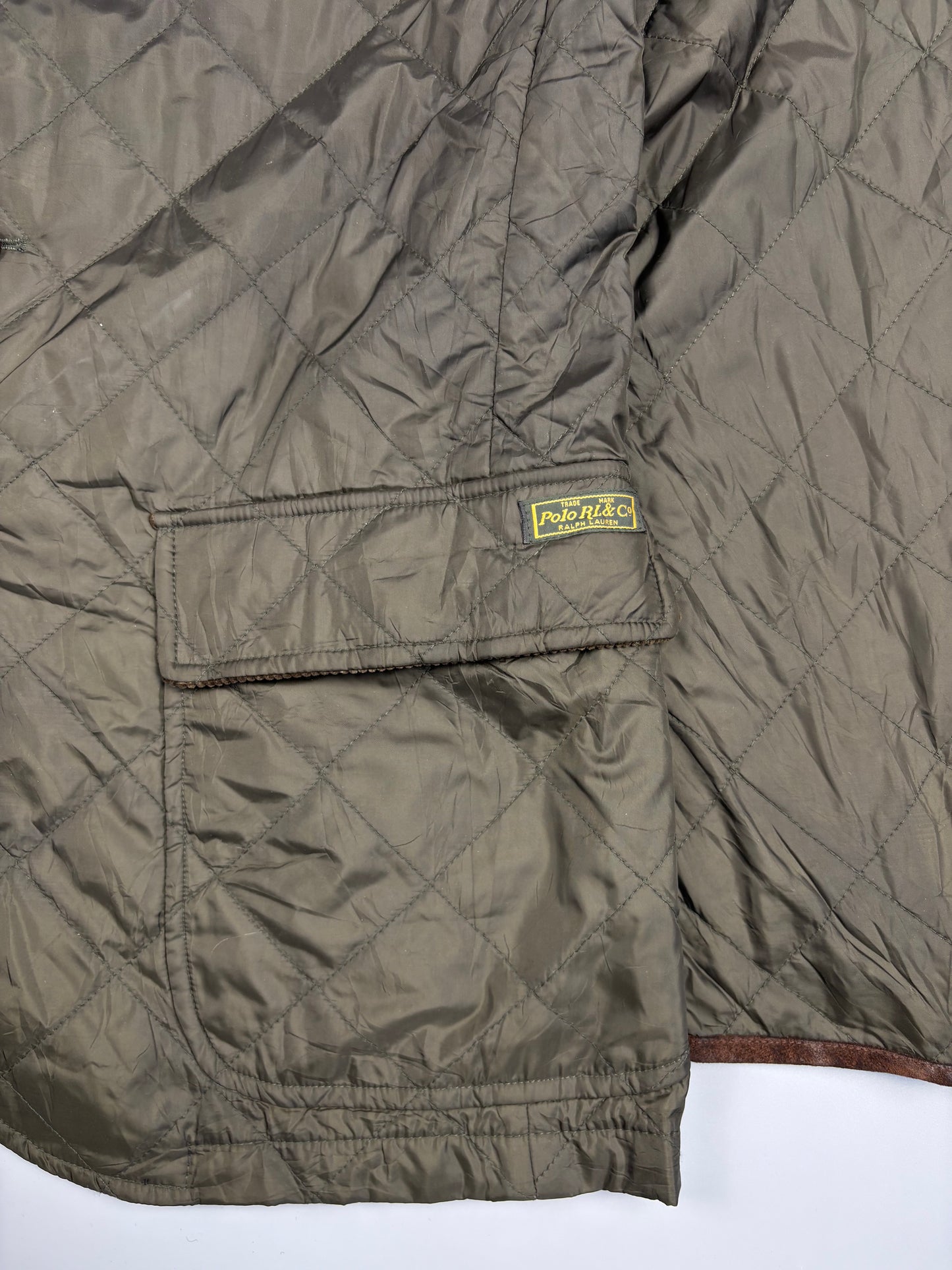 1990s Ralph Lauren Khaki Green Quilted Field Jacket (M)