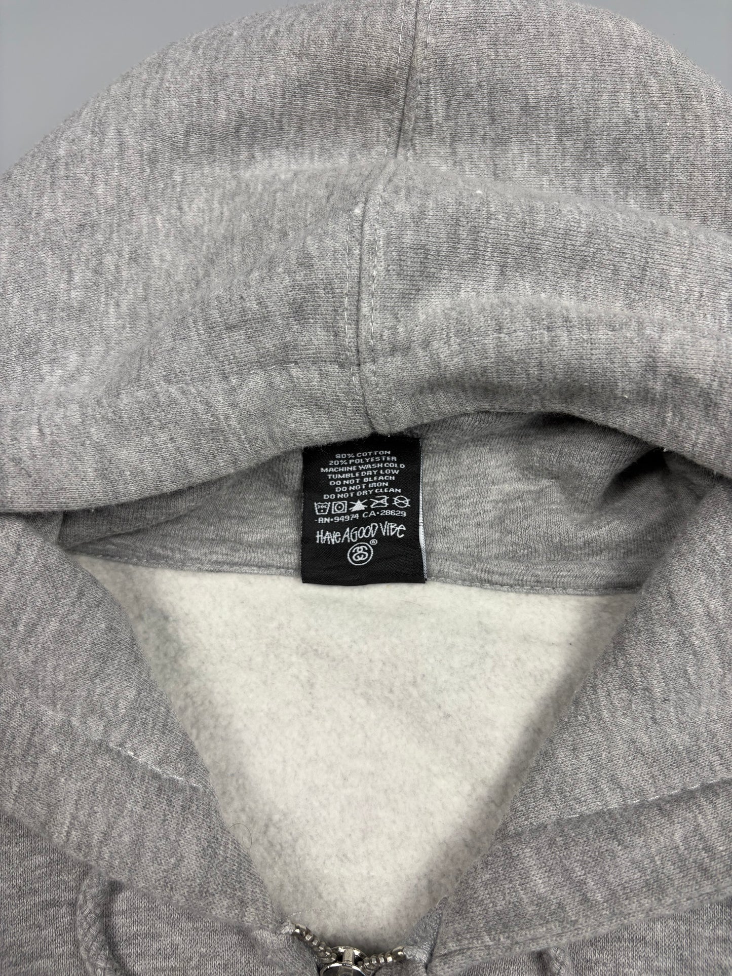 2000s Stussy Script Heather Grey Zip Up Hoodie (M)