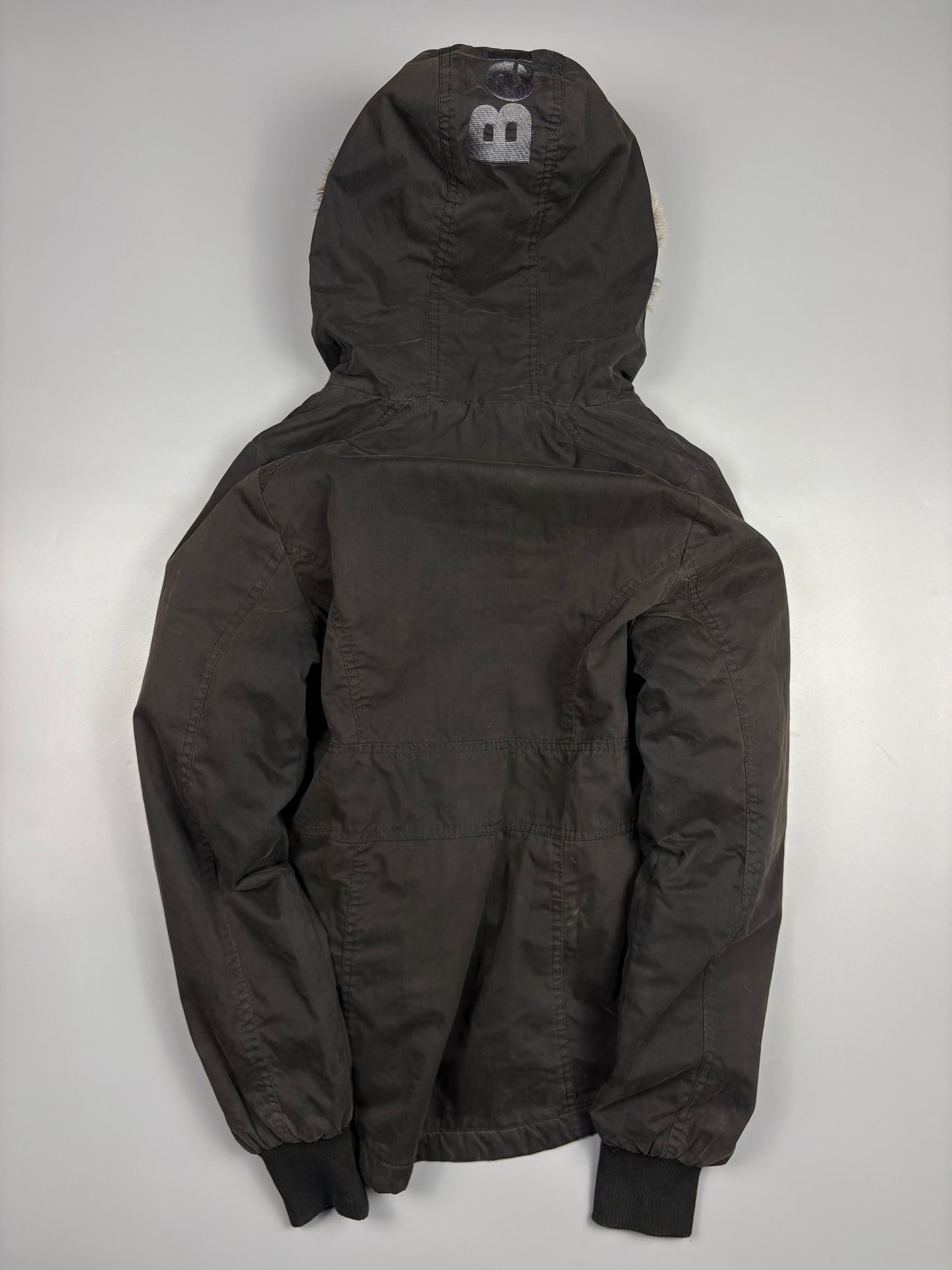 2000s Bench Asymmetrical Zip Black Fur Collar Jacket (women's M)