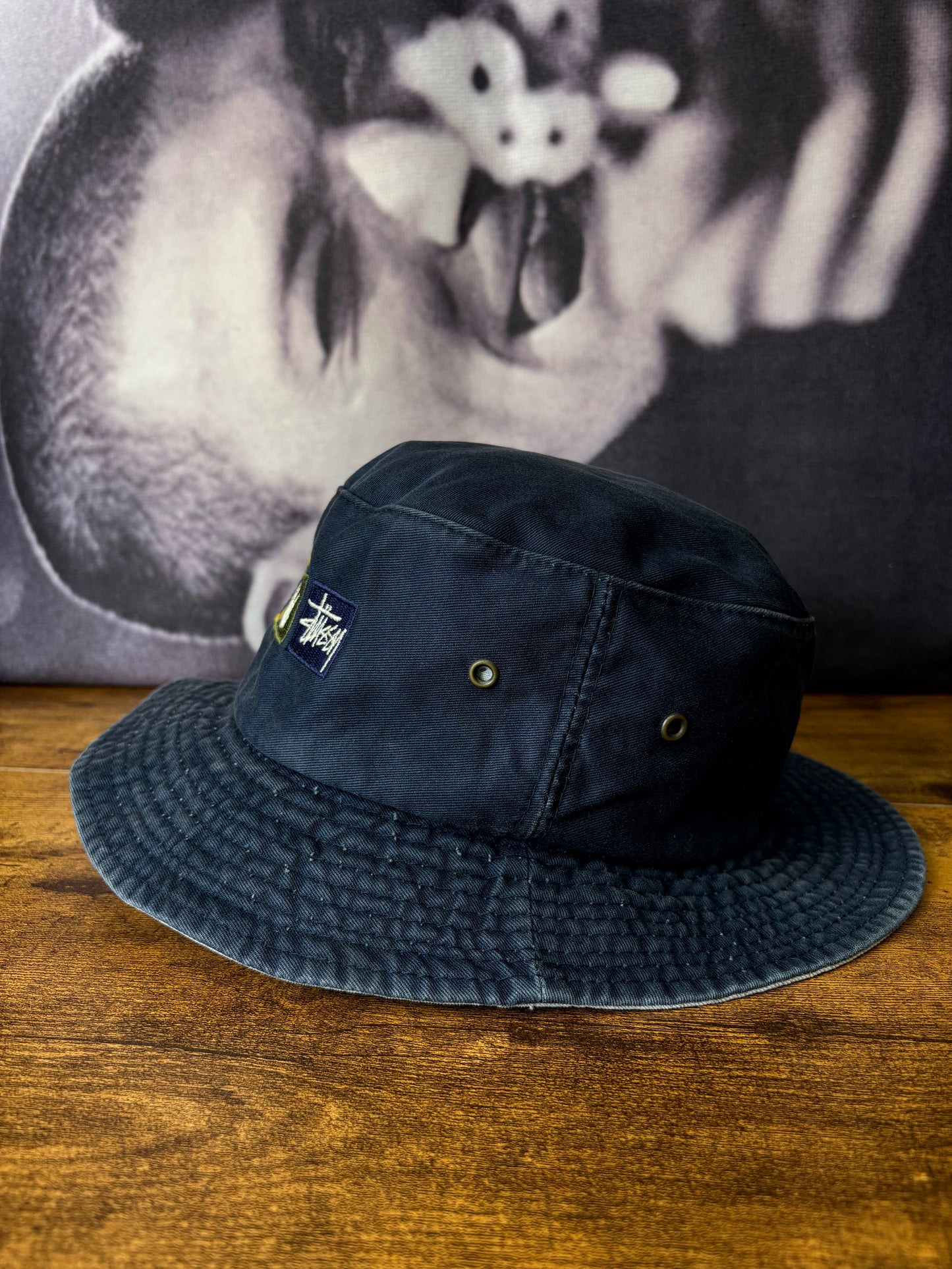 Vintage Stussy 90s Navy Embroidered Bucket Hat