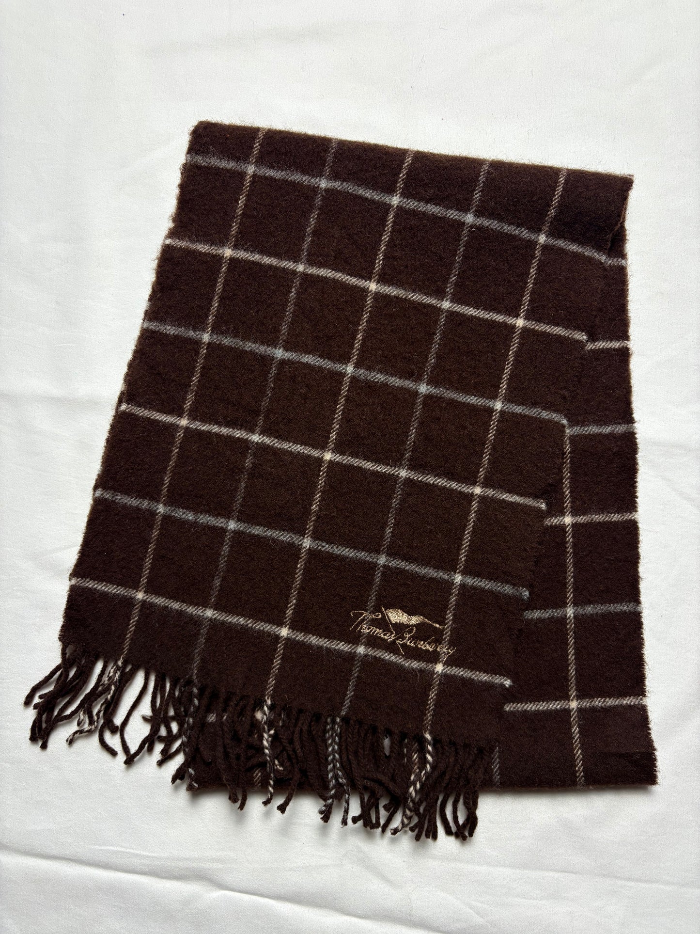 Vintage Burberry Brown Nova Check Lambswool Scarf | 12x66'