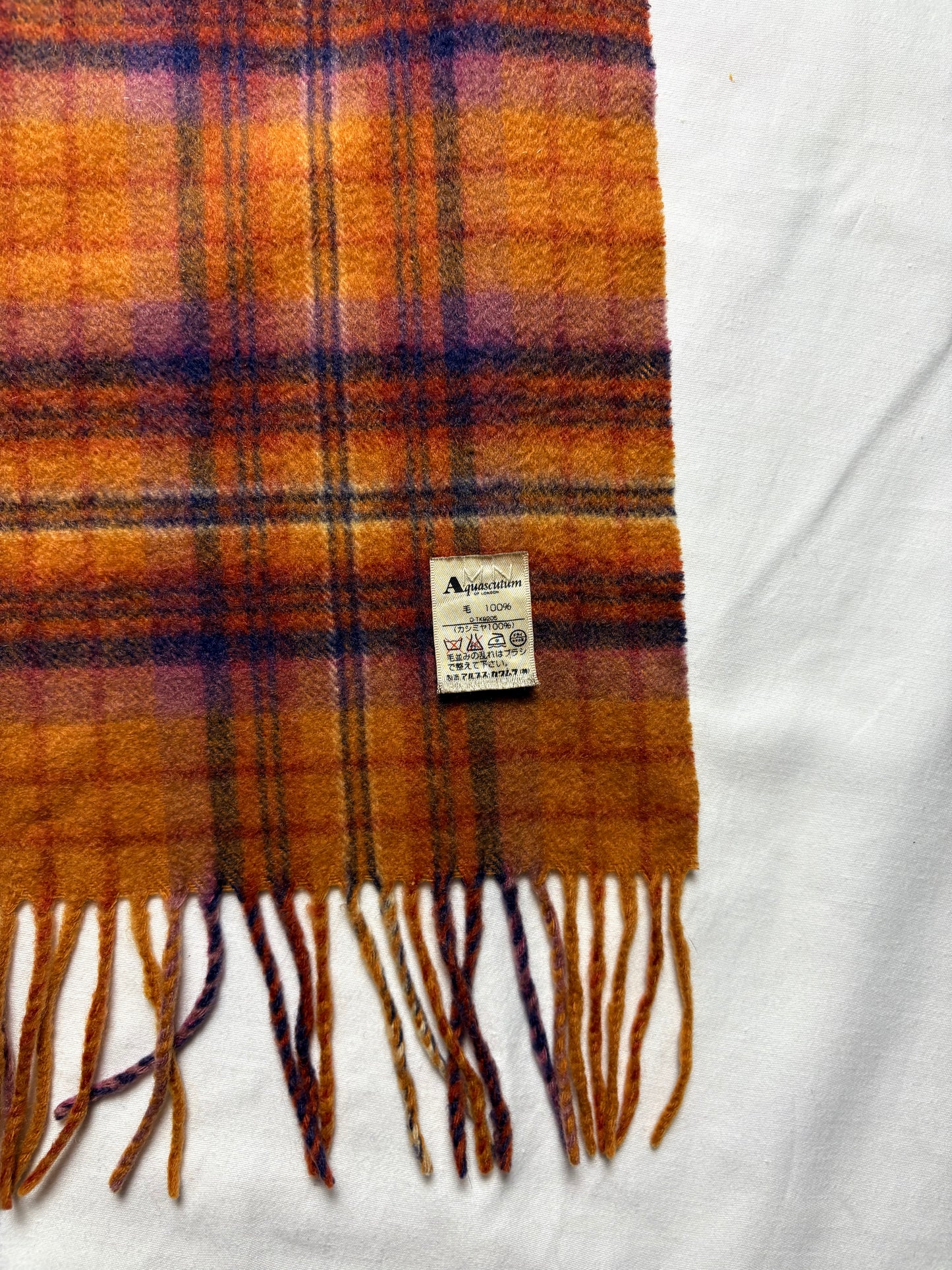 Vintage Aquascutum Ginger Plaid Lana Wool Scarf | 12x34'