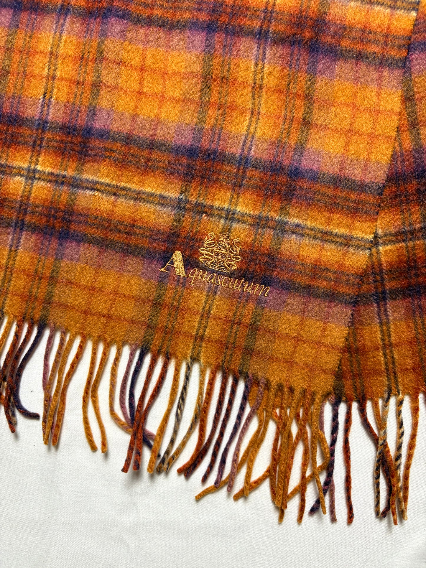 Vintage Aquascutum Ginger Plaid Lana Wool Scarf | 12x34'