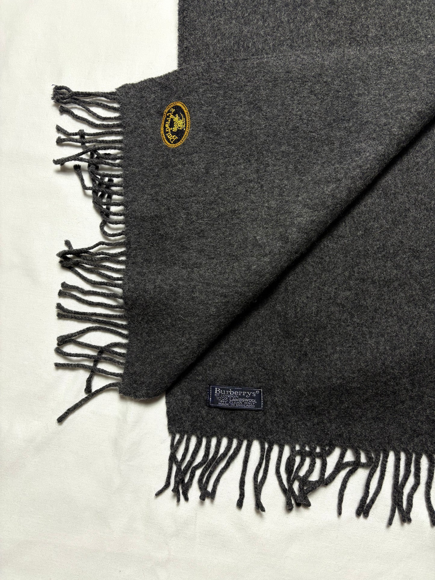 Vintage Burberry Grey Lambs Wool Scarf | 12x72'