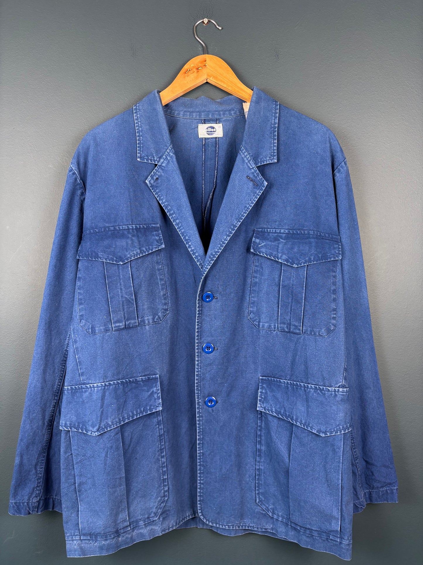True Vintage 1960s French Cotton Blue Casual Blazer Jacket (M)