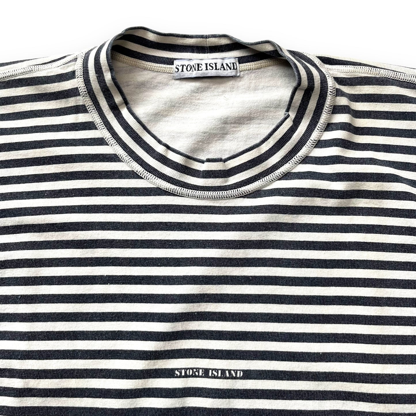 Stone Island 90s Navy Striped T-shirt (S)