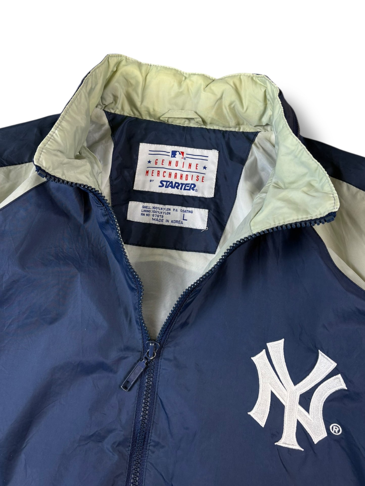 New York Yankees 2000s Navy + Cream Starter Jacket (L)