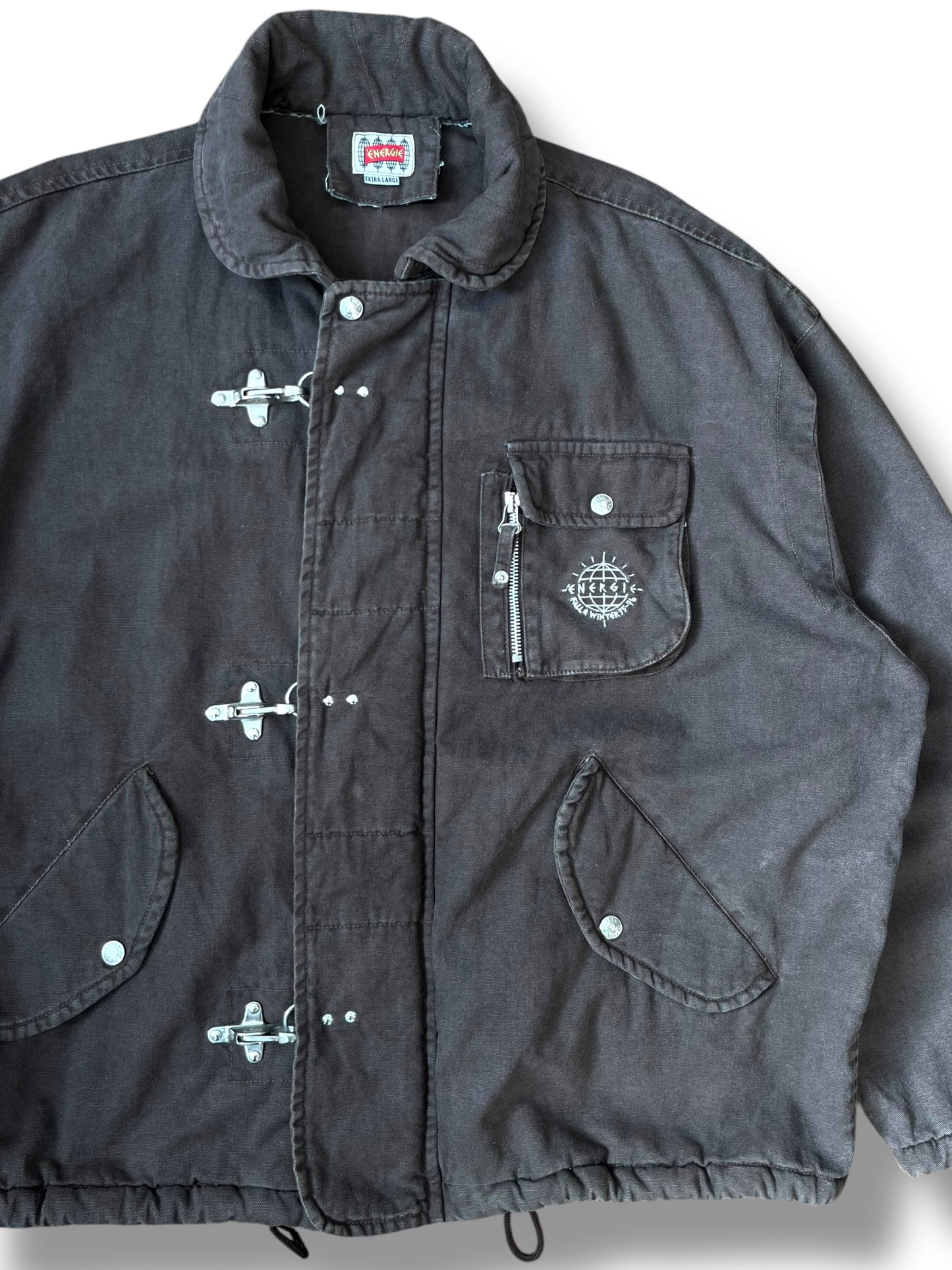 Vintage Energie 90s Chochlate Brown Metal Clasp Jacket (XL)