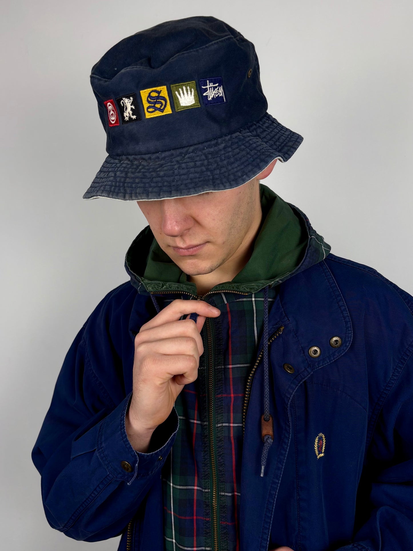 Vintage Tommy Hilfiger Double-Closure Navy Cotton Overcoat (M)