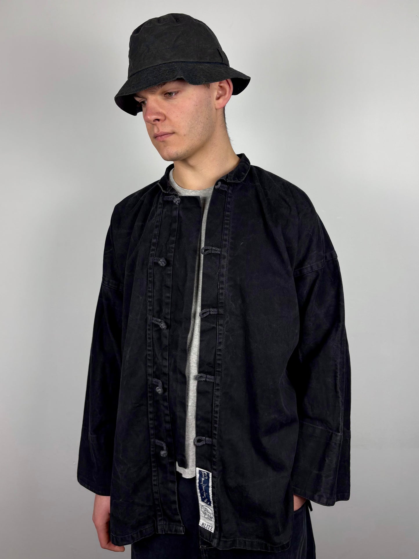 Vintage Mandarin Collar Frog Buttons Work Jacket (L)