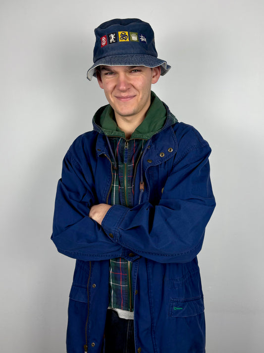 Vintage Tommy Hilfiger Double-Closure Navy Cotton Overcoat (M)