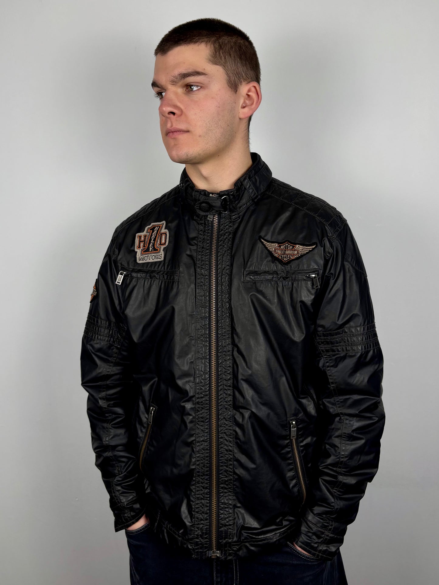 Vintage Harley Davidson Black Biker Jacket (L)