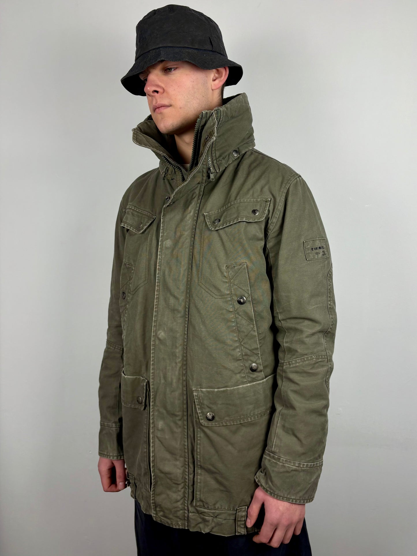 Vintage Diesel Industry Khaki Green Workwear Parka Jacket (L)