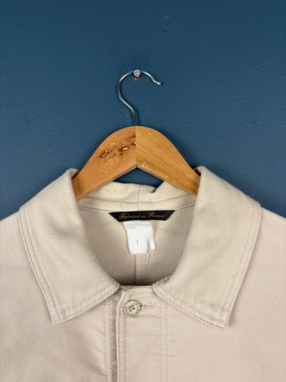 True Vintage 1970s Deadstock Cream Moleskin French Chore Jacket (M)