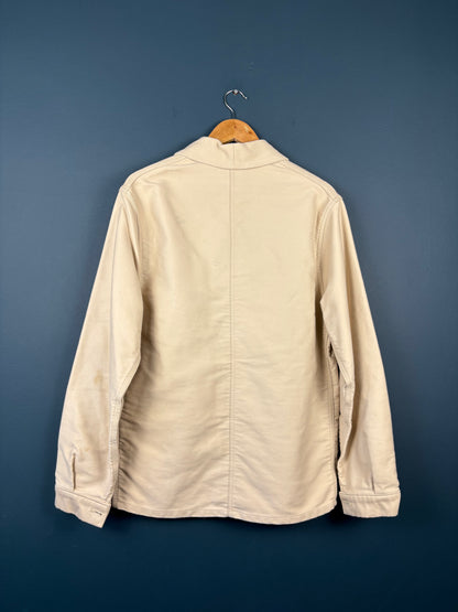 True Vintage 1970s Deadstock Cream Moleskin French Chore Jacket (M)