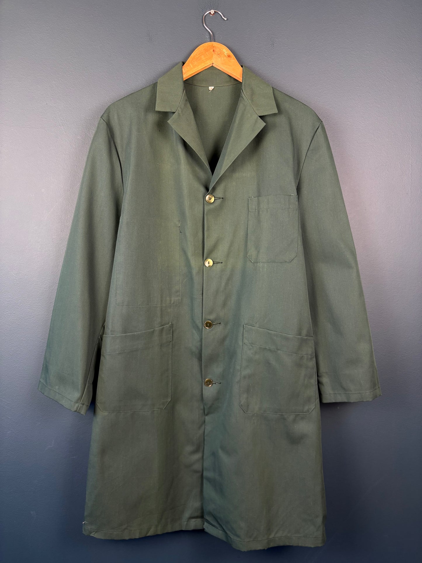 True Vintage 1960s Deadstock French Forest Green Long Work Coat (M)