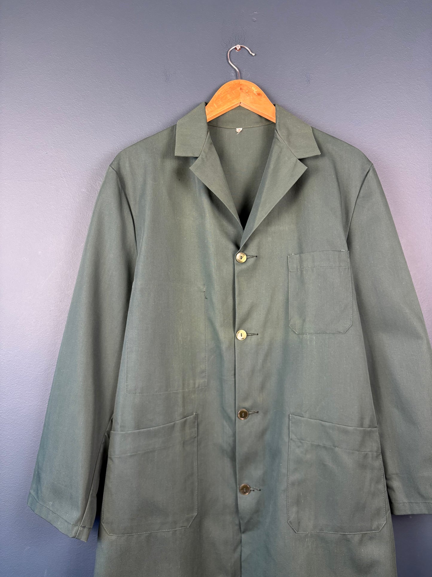 True Vintage 1960s Deadstock French Forest Green Long Work Coat (M)