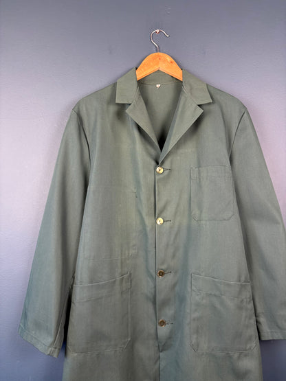 True Vintage 1960s Deadstock French Forest Green Long Work Coat (M)