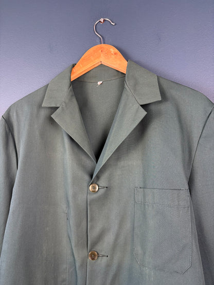 True Vintage 1960s Deadstock French Forest Green Long Work Coat (M)