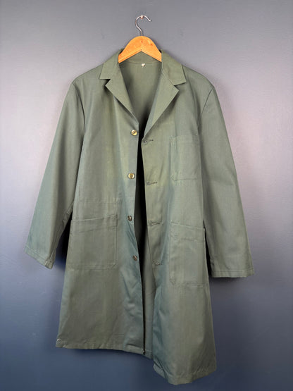 True Vintage 1960s Deadstock French Forest Green Long Work Coat (M)