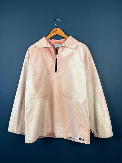 True Vintage 1950s Pink Sun Faded French Fisherman Smock Jacket (M)