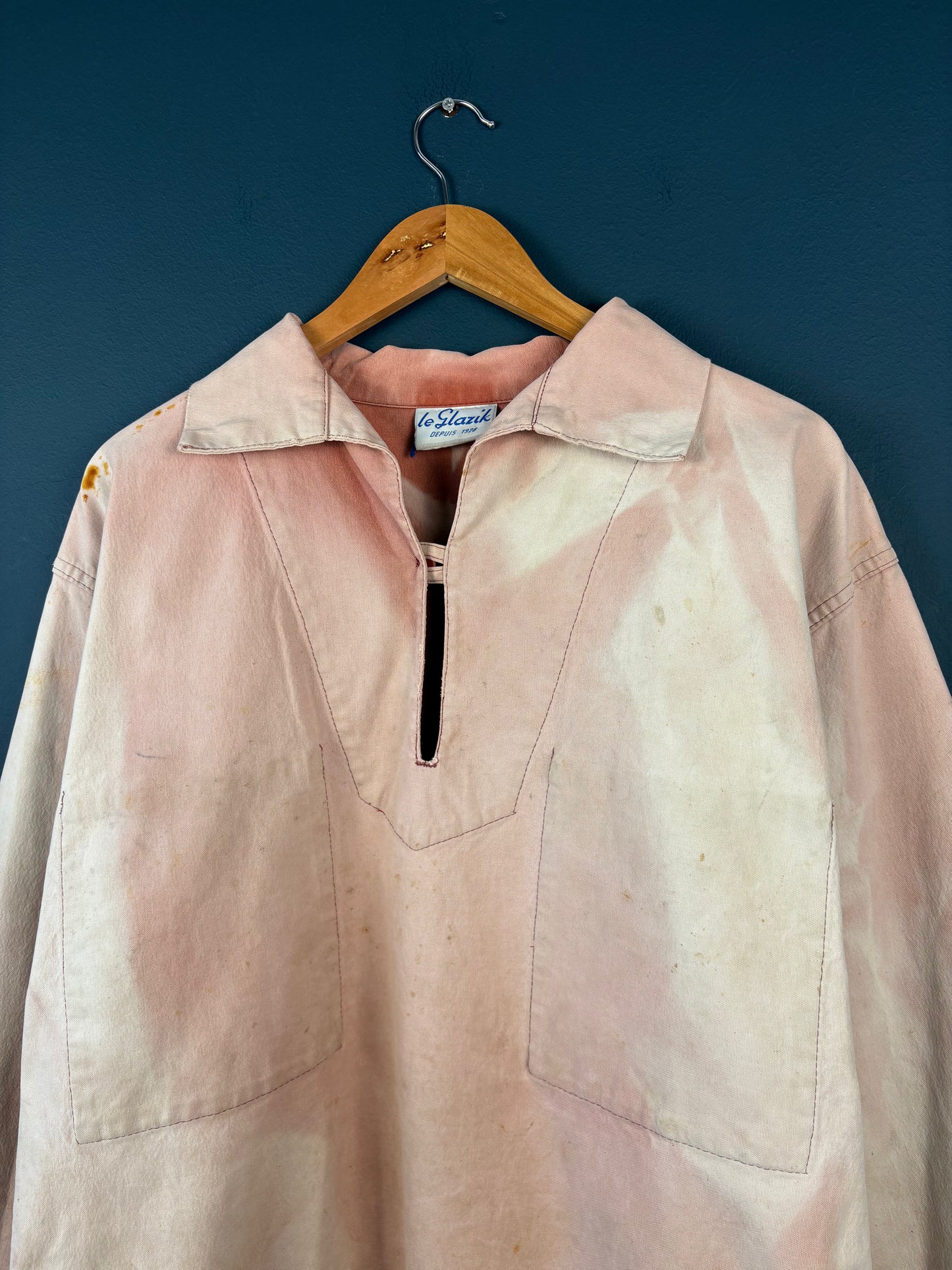 True Vintage 1950s Pink Sun Faded French Fisherman Smock Jacket (M)