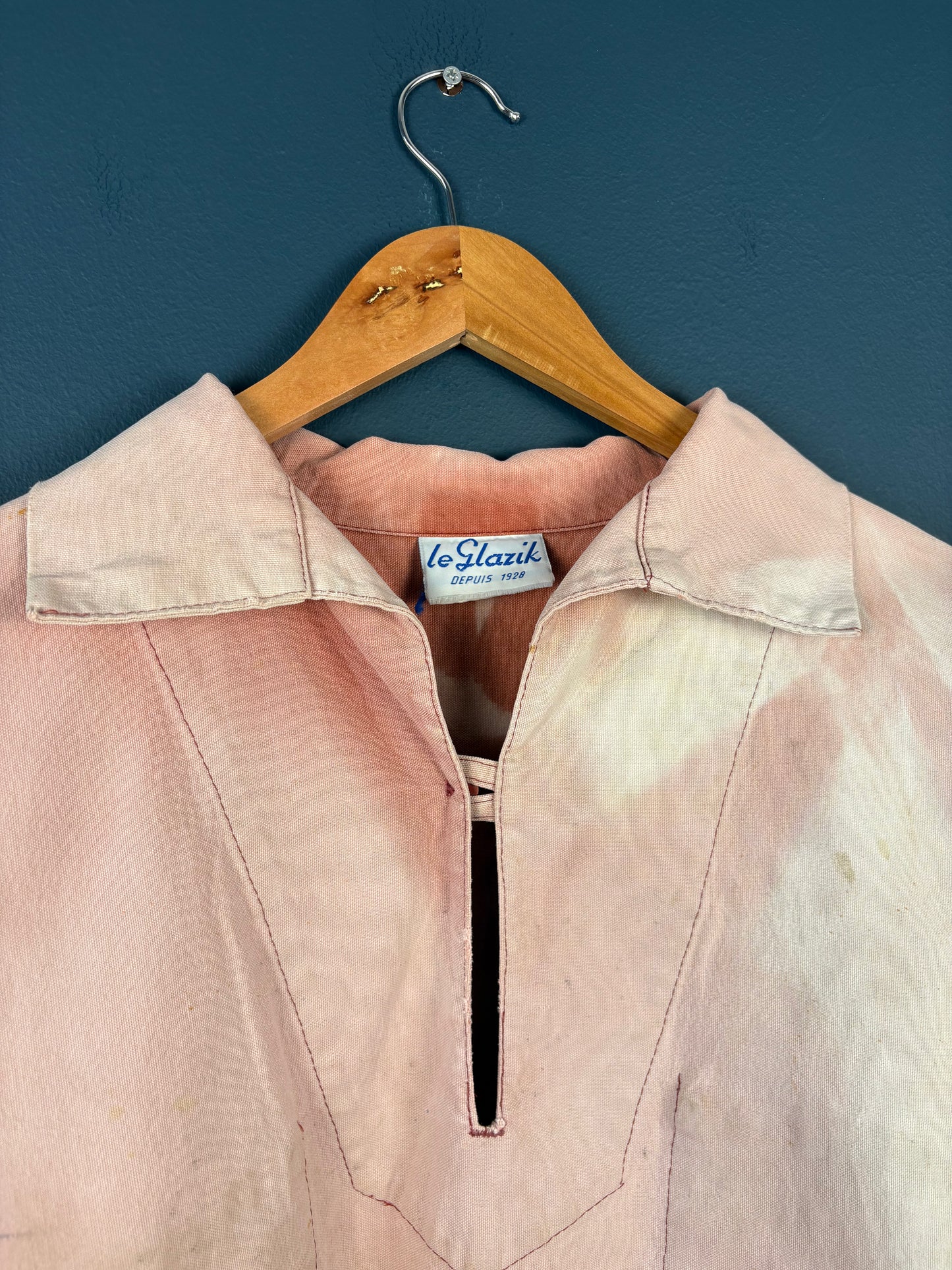 True Vintage 1950s Pink Sun Faded French Fisherman Smock Jacket (M)
