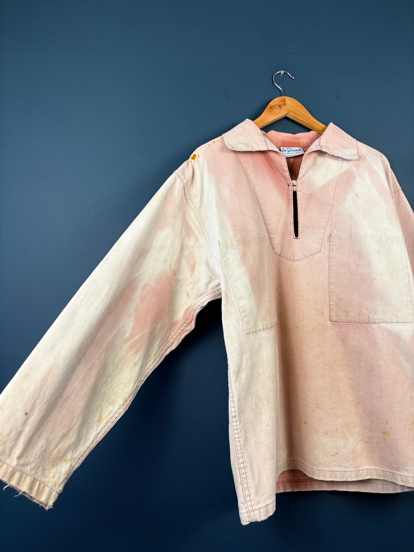 True Vintage 1950s Pink Sun Faded French Fisherman Smock Jacket (M)