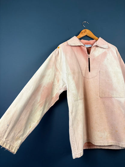 True Vintage 1950s Pink Sun Faded French Fisherman Smock Jacket (M)