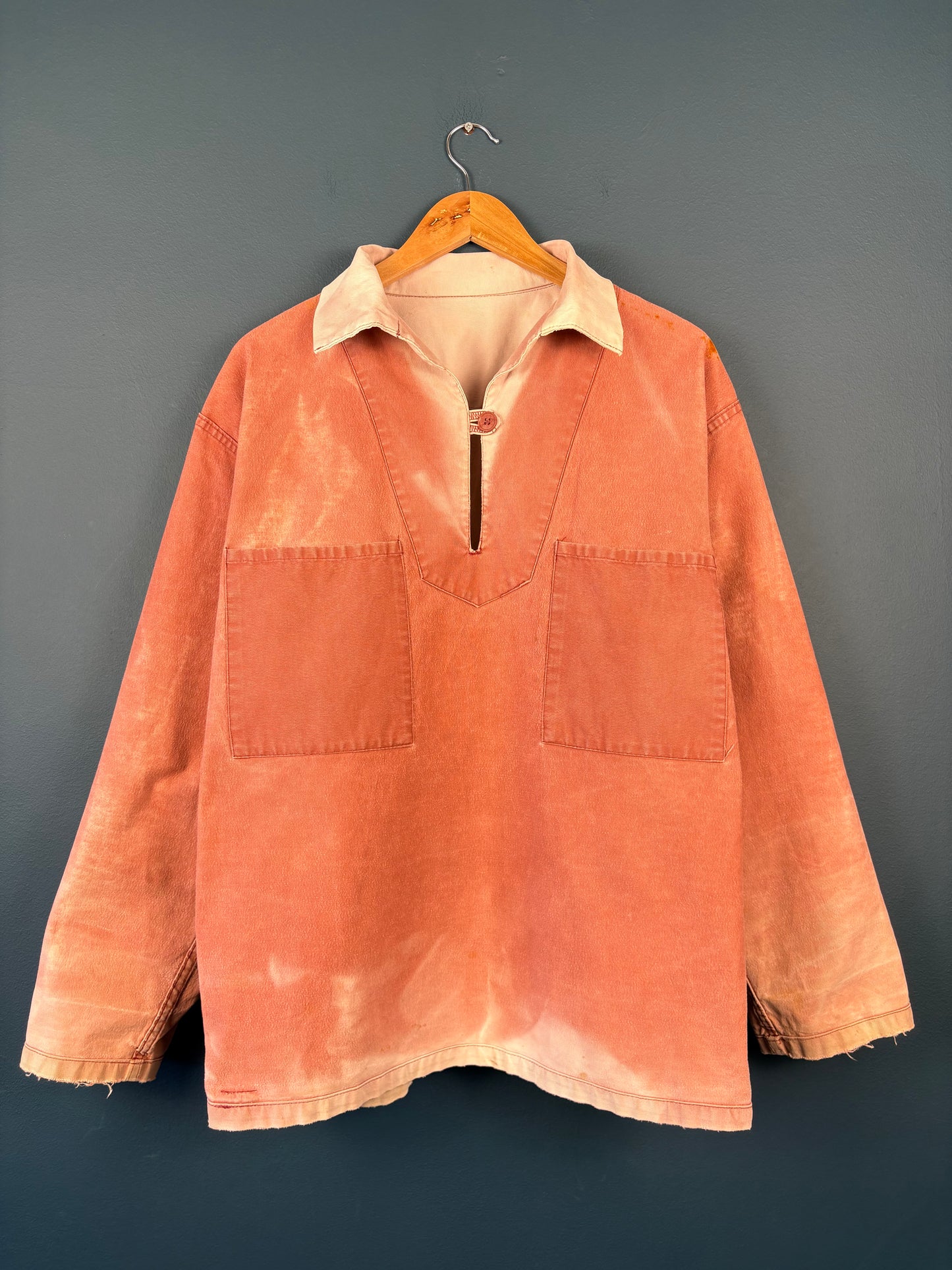 True Vintage 1950s Pink Sun Faded French Fisherman Smock Jacket (M)