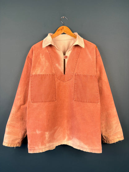 True Vintage 1950s Pink Sun Faded French Fisherman Smock Jacket (M)
