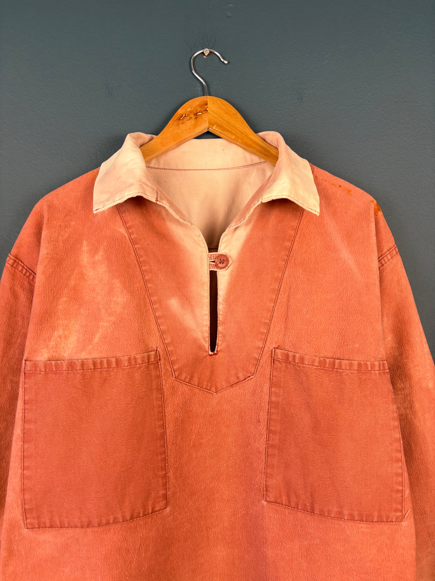 True Vintage 1950s Pink Sun Faded French Fisherman Smock Jacket (M)
