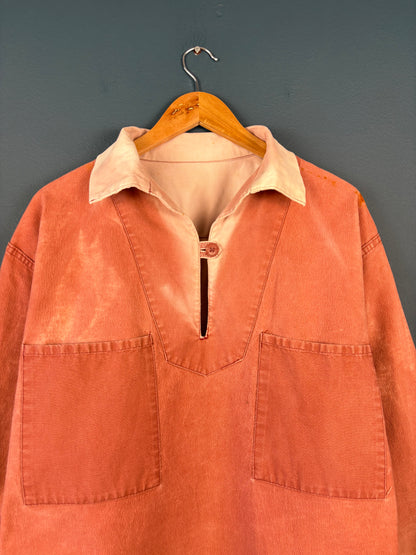 True Vintage 1950s Pink Sun Faded French Fisherman Smock Jacket (M)