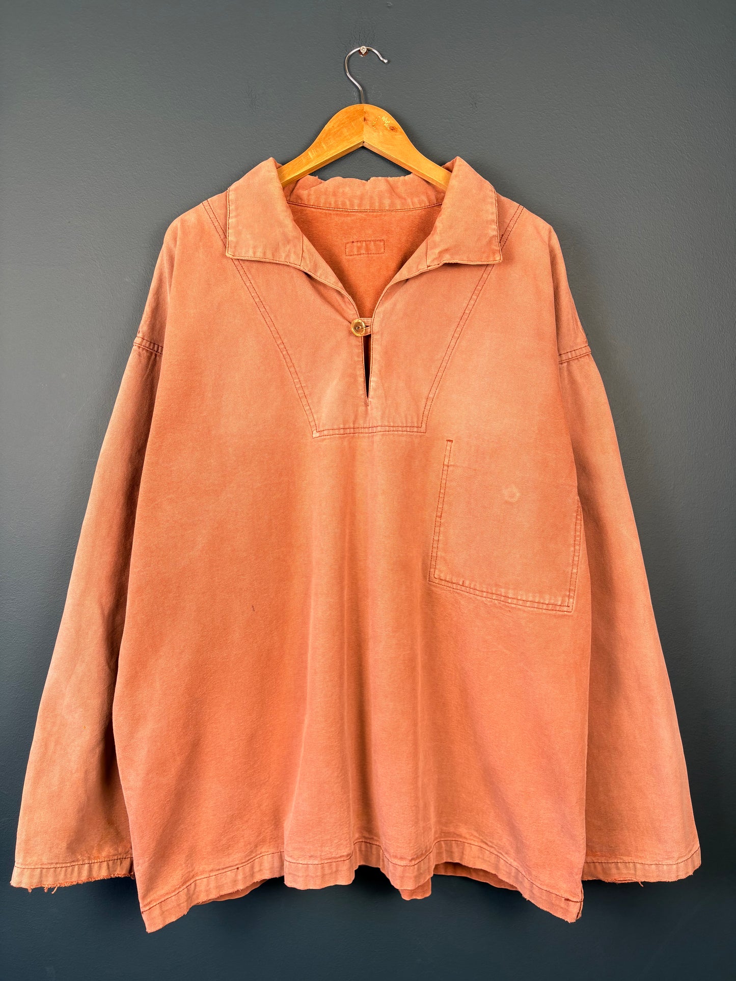 True Vintage 1970s Maroon Sun Faded French Fisherman Smock Jacket (XL)