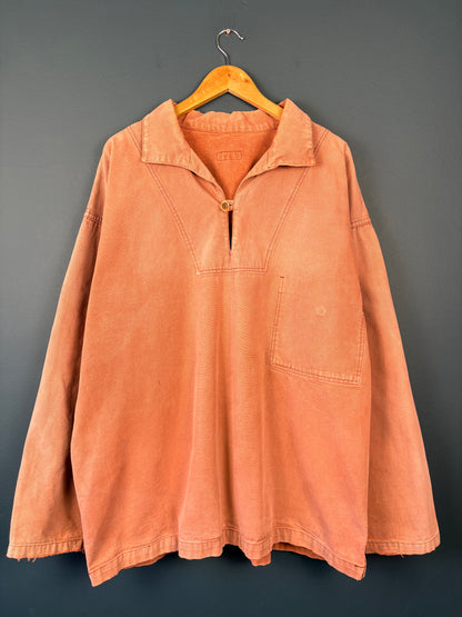True Vintage 1970s Maroon Sun Faded French Fisherman Smock Jacket (XL)