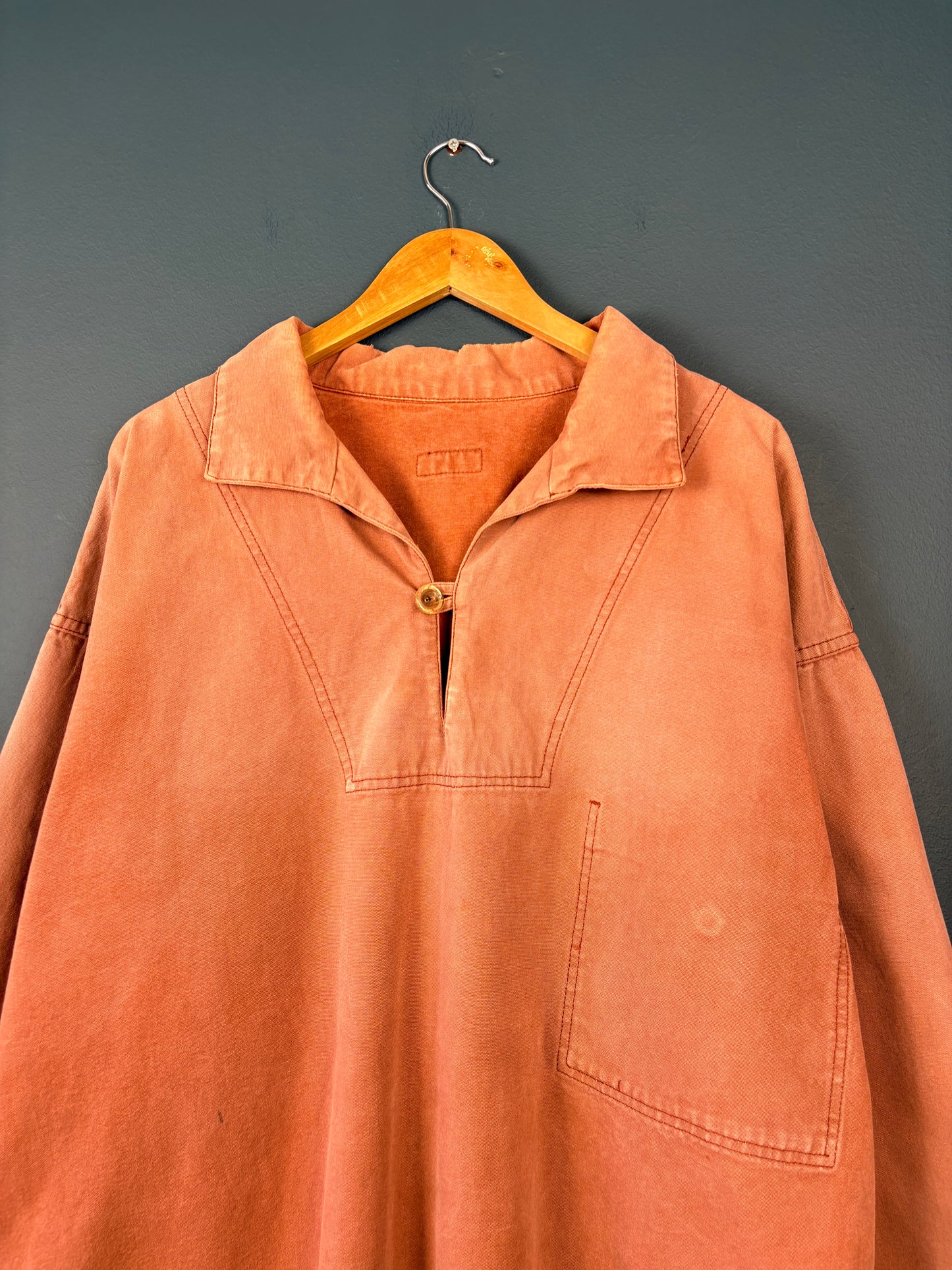 True Vintage 1970s Maroon Sun Faded French Fisherman Smock Jacket (XL)