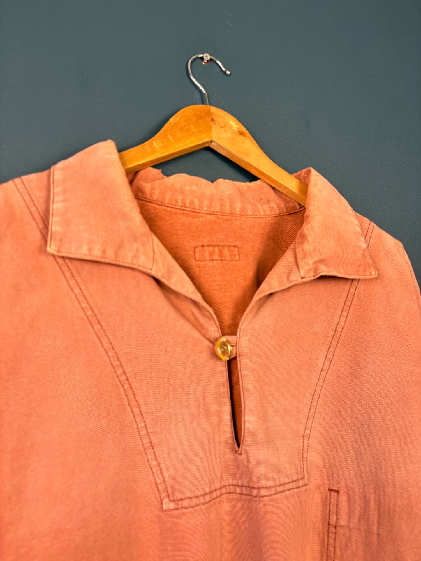 True Vintage 1970s Maroon Sun Faded French Fisherman Smock Jacket (XL)